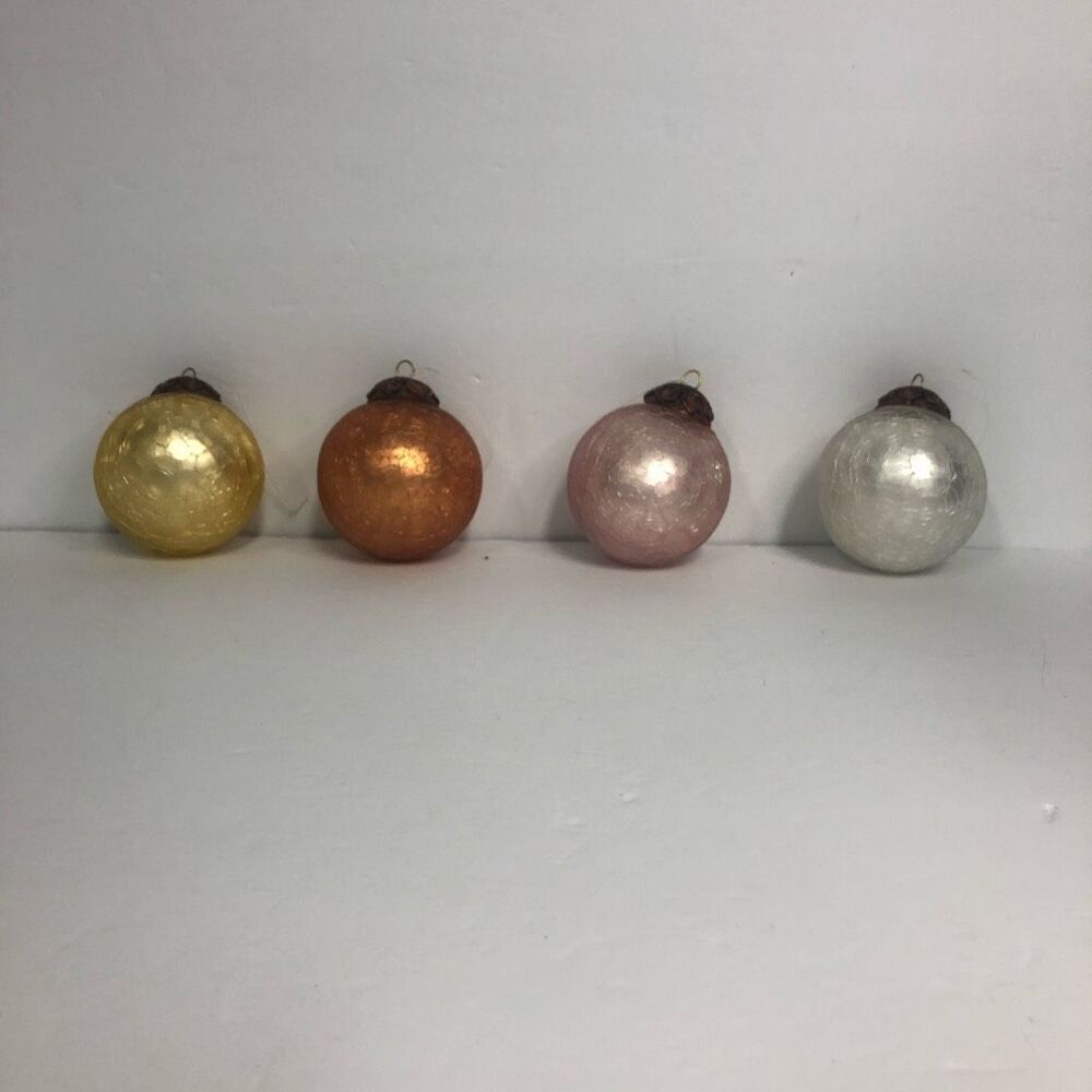 victorian mercury style yellow orange pink white christmas ornaments 3 inch